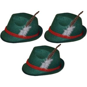 3x Groene Tiroler hoedjes verkleedaccessoires voor volwassenen - Oktoberfest/bierfeest feesthoeden - Alpenhoedje/jagershoedje