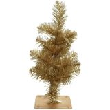 2x stuks gouden kunst kerstbomen 35 cm met 28 takjes en metalen voet - Miniboompjes / kleine kerstbomen