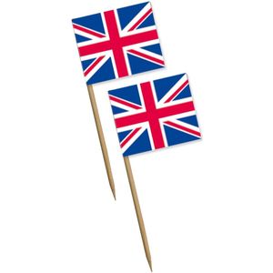 200x stuks Engeland/great Britain vlaggetjes cocktailprikkers van 10 cm - Tafel feestartikelen/versiering