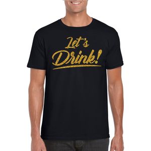 Bellatio Decorations Verkleed T-shirt voor heren - lets drink - zwart - gouden glitters - glamour