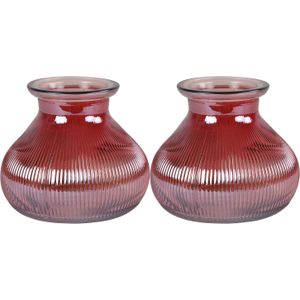 Decostar Bloemenvaas - 2x stuks - donkerroze/transparant glas - H12 x D15 cm