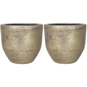 2x stuks bloempot/plantenpot van keramiek in het industrieel goud D19 en H17 cm - Binnen gebruik - Romeinse stijl