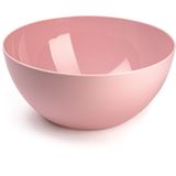 Salade/fruit serveer schaal - roze - kunststof - Dia 28 cm - met bamboe Sla couvert/bestek van 30 cm