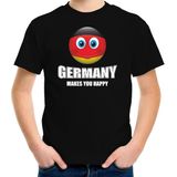 Germany makes you happy landen t-shirt Duitsland met emoticon - zwart - kinderen - Duitsland landen shirt met Duitse vlag - EK / WK / Olympische spelen outfit / kleding