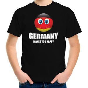 Germany makes you happy landen t-shirt Duitsland met emoticon - zwart - kinderen - Duitsland landen shirt met Duitse vlag - EK / WK / Olympische spelen outfit / kleding