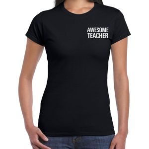 Awesome Teacher / geweldige lerares cadeau t-shirt zwart op borst - dames -  kado shirt  / verjaardag cadeau
