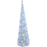 LED kegel/piramide kerstboom lamp - 2x - wit - rotan/kunststof - H59 cm