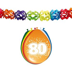 Folat Party 80e jaar verjaardag feestartikelen versiering - 16x ballonnen/2x slingers van 6 meter