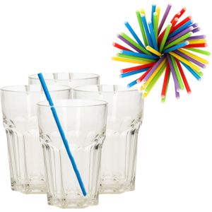 Longdrink glazen - 4 stuks - 360 ml - incl. 100x papieren rietjes