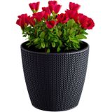 Stijlvolle plantenpot/bloempot kunststof dia 16 cm en hoogte 14 cm in het antraciet grijs voor binnen/buiten