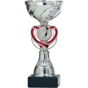 Trofee/prijs beker - zilver - rood hart - kunststof - 15 x 7 cm - sportprijs