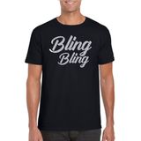 Bellatio Decorations Glitter en Glamour feest t-shirt heren - bling bling zilver - zwart - feestkleding