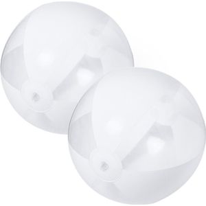 2x stuks opblaasbare strandballen plastic wit 28 cm - Strand buiten zwembad speelgoed