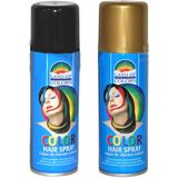 Goodmark haarverf/haarspray set van 2x flacons van 111 ml - Zwart en Goud - Carnaval verkleed spullen - Haar kleuren