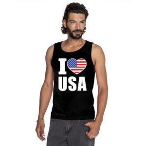 Zwart I love USA/ Amerika supporter singlet shirt/ tanktop heren - Amerikaans shirt heren