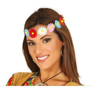 Fiestas Verkleed haarband met bloemen - gekleurd - meisjes/dames - Hippie/flower Power