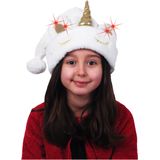Kerstmuts wit - eenhoorn - met licht - voor kinderen