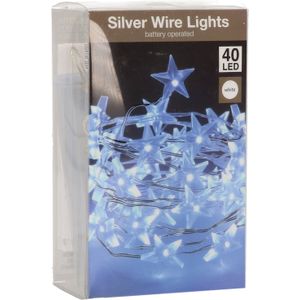 Draadverlichting sterren lampjes aan zilverdraad - batterij - helder wit - 40 lampjes - 200 cm