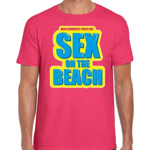 Foute party Sex on the beach verkleed/ carnaval t-shirt roze heren - Foute hits - Foute party outfit/ kleding