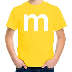 Letter M verkleed/ carnaval t-shirt geel voor kinderen - M en M carnavalskleding / feest shirt kleding / kostuum