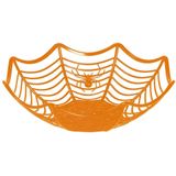 Halloween trick or treat snoepschaal/snoepmand spinnenweb - 2x - oranje - kunststof - 28 x 8 cm
