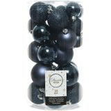 60x Donkerblauwe kunststof kerstballen 4 - 5 - 6 cm - Mat/glans/glitter - Onbreekbare plastic kerstballen