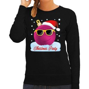 Foute kersttrui / sweater zwart Chirstmas party - roze coole kerstbal voor dames - kerstkleding / christmas outfit