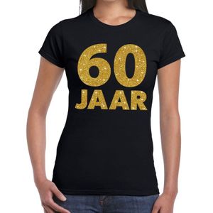 60 jaar goud glitter tekst t-shirt zwart dames - dames shirt 60 jaar - verjaardag kleding