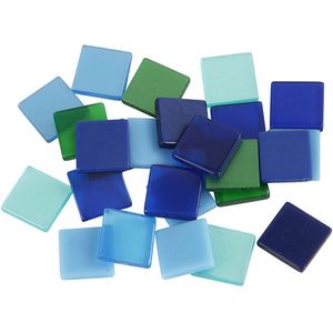 600x Mozaiek tegels kunsthars groen/blauw 10 x 10 mm - mozaiken maken hobby materialen