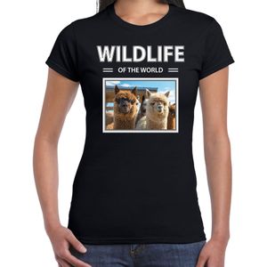 Dieren foto t-shirt Alpaca - zwart - dames - wildlife of the world - cadeau shirt Alpaca's liefhebber