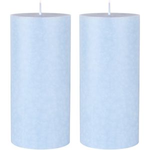 3x stuks lichtblauwe cilinderkaarsen/stompkaarsen 15 x 7 cm 50 branduren - geurloze kaarsen blauw licht