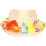 4x stuks stro verkleed hoedje met Hawaii party krans - Tropische feest thema hoeden