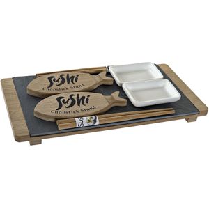 Keramieken sushi servies/serveerset met blad voor 2 personen 9-delig - Sushi eetset