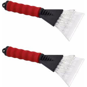 2x IJskrabbers met zacht handvat rood 25 cm - Autoruiten ijskrabbers - Auto winter accessoires