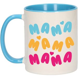 Bellatio Decorations Cadeau koffie/thee mok voor mama - blauw - hartjes/liefde - Moederdag