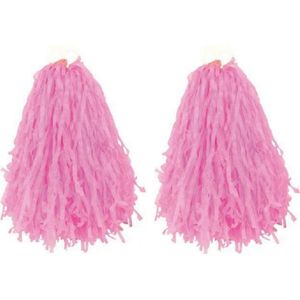 6x Stuks cheerball/pompom roze met ringgreep 28 cm - Cheerleader verkleed accessoires