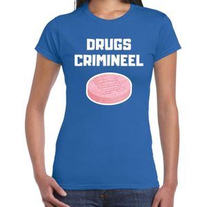 Drugs crimineel  t-shirt blauw voor dames - drugs crimineel XTC carnaval / feest shirt kleding