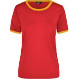 Basic ringer t-shirt - rood met geel - dames - katoen - 160 grams - basic shirts / kleding