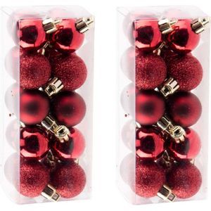 40x Donkerrode plastic mini kerstballen 3 cm - Mat/glans/glitter - Onbreekbare plastic kerstballen - Kerstboomversiering rood