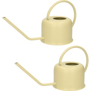 2x stuks retro metalen gieters / plantengieters voor binnen 1100 ml - retro groen -  RVS - Afmeting: 33 x 13 x 17 cm