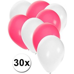 30x ballonnen wit en roze - 27 cm - witte / roze versiering