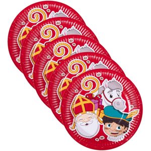 Sinterklaas kartonnen bordjes rood 40x stuks 18 cm - Sinterklaas wegwerp bordjes