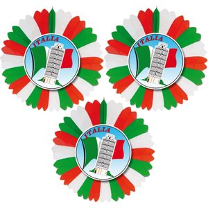 Set van 3x stuks feestversieringen - Decoratie waaier thema vlag Italie van 60 cm van papier