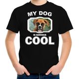 Boxer honden t-shirt my dog is serious cool zwart - kinderen - Boxer liefhebber cadeau shirt - kinderkleding / kleding