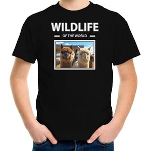 Dieren foto t-shirt Alpaca - zwart - kinderen - wildlife of the world - cadeau shirt Alpaca's liefhebber - kinderkleding / kleding