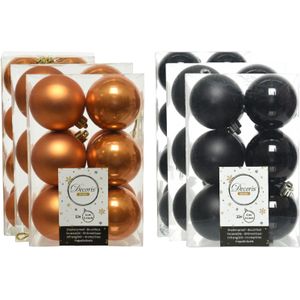 Kerstversiering kunststof kerstballen kleuren mix zwart/cognac bruin 4-6-8 cm pakket van 68x stuks