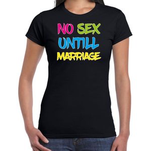 Bellatio Decorations Foute party t-shirt dames - no sex untill marriage - zwart -carnaval/themafeest