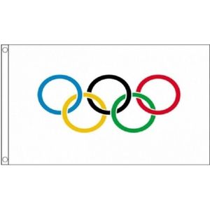 2x Olympische vlaggen 90 x 150 cm - Olympische Spelen decoratie/versiering