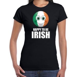 Ierland Happy to be Irish landen t-shirt met emoticon - zwart - dames -  Ierland landen shirt met Ierse vlag - EK / WK / Olympische spelen outfit / kleding