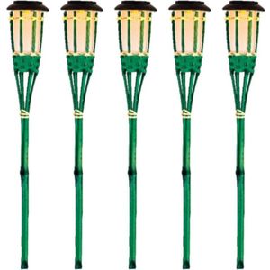 10x Groene buiten/tuin Led fakkel Bodi solar verlichting bamboe 54 cm vlam - Tuinfakkel - Tuinlampen - Lampen op zonne-energie